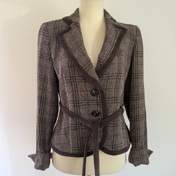 BIBA Brown Wool Blend Blazer – Size 34 (US 2/4 Petite), Belted, German Boutique - Picture 1 of 11